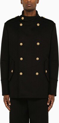 Short black double-breasted coat