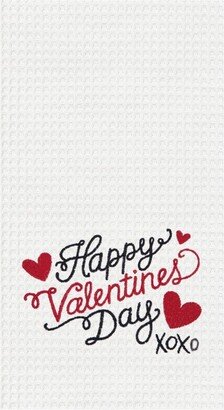 Happy Valentines Day XOXO Embroidered Waffle Weave Cotton Kitchen Towel