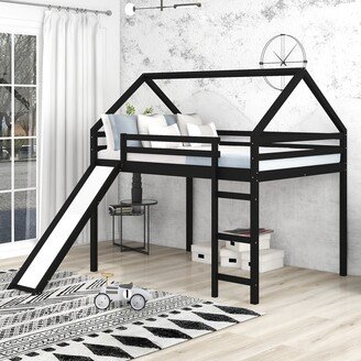 RASOO Contemporary Style Full Size Loft Bed with Slide, House Bed with Slide