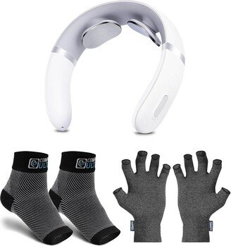 Relaxultima Portable Tens Neck Massager & Compressultima Compression Socks & Gloves Bundle - Medium
