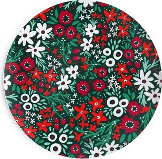 Salad Plates: Rustic Floral - Holiday Red And Green Salad Plate, Green