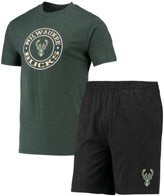 Men's Concepts Sport Black, Hunter Green Milwaukee Bucks T-shirt and Shorts Sleep Set - Black, Hunter Green