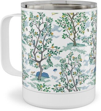 Travel Mugs: Natural Scatter Citrus Tree - White Stainless Steel Mug, 10Oz, Green