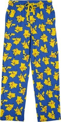 Happy Pikachu Men's Blue Sleep Pajama Pants-Large