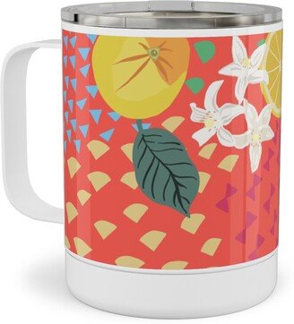 Travel Mugs: Lemon Flower And Pop - Pink Stainless Steel Mug, 10Oz, Pink