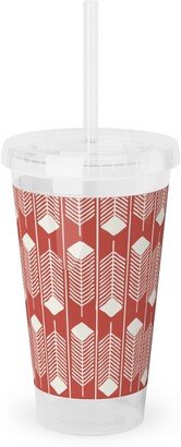 Travel Mugs: Feathers Charging - Red Acrylic Tumbler With Straw, 16Oz, Red