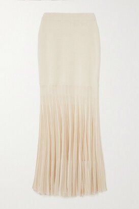 Pleated Ribbed Wool And Silk-blend Maxi Skirt - White