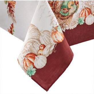 Holiday Turkey Bordered Fall Tablecloth - - White/Red