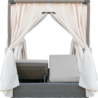 Rattan Wicker Outdoor Bed with Dual Adjustable Sides and Curtain, Beige