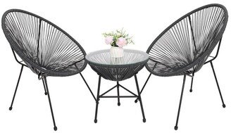 fastbuy Outdoor 3 Pieces Wicker Bistro Chat Set, Black or Gray