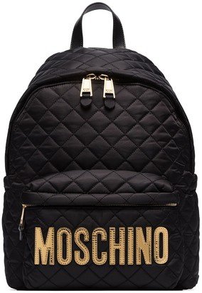 Quilted Logo-Plaque Backpack-AA