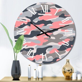 Designart 'Pink And Grey Army Camouflage' Modern wall clock