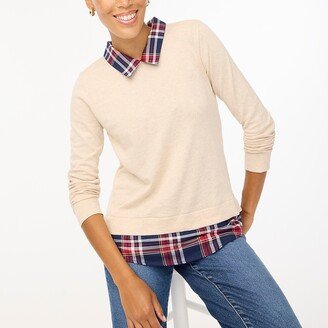 Women's Woven-Collar Plaid Sweater