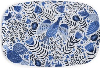 Serving Platters: Scandinavian Birds - Indigo Blue Serving Platter, Blue