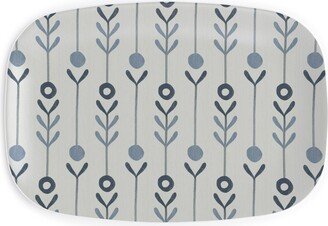 Serving Platters: Farmhouse Flowers - Line Art Serving Platter, Blue