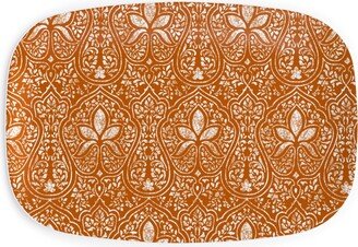 Serving Platters: Rajkumari Batik - Spice And White Serving Platter, Orange