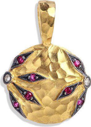 Ruby Petal Flower Overlay Yellow Gold Charm