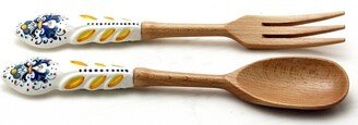 Utensil Set Ricco Deruta Wood With Hand Painted Ceramic Handle | Pair Set