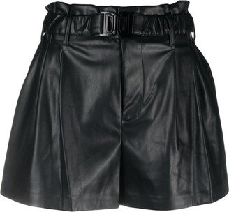 Logo-Buckle Faux-Leather Shorts