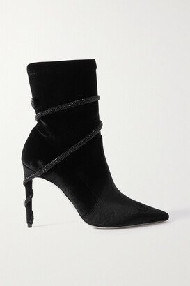 Crystal-embellished Stretch-velvet Ankle Boots - Black