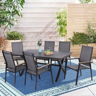 Cocam 7-Piece Outdoor Patio Dining Set, 1 Rectangle Metal Table & 6 Textilene Chairs