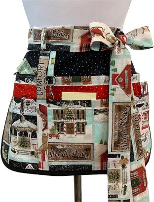 Womens Christmas Teacher Apron With Pockets & Zipper, Back To School Apron, Appreciation Gift, Utility Server Waist