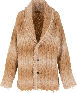 Cable-Knit Frayed Hem Cardigan