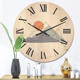 Designart 'Abstract Mountainscape With Red Moon' Modern Wood Wall Clock