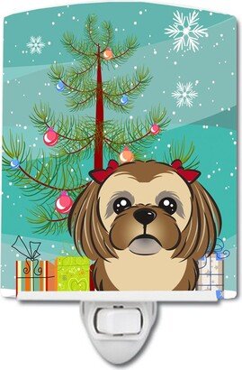 Christmas Tree and Chocolate Brown Shih Tzu Ceramic Night Light