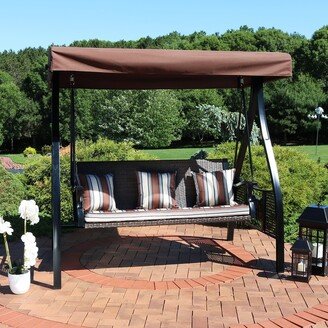 Sunnydaze Decor Sunnydaze Deluxe Steel Frame Brown Striped Cushion Canopy Swing with Side Tables