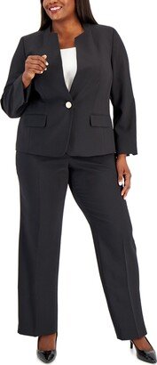 Plus Size Crepe Single Button Jacket & Elastic-Back Pants