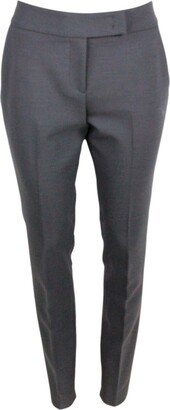 Skinny Trousers In Fine And Soft Stretch Wool With Welt Pockets And Zip And Button Closure