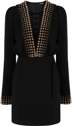 Stud-Embellished Long-Sleeved Minidress