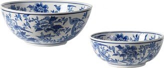 Decorative Ceramic Bowls - Set of 2 - Blue/White