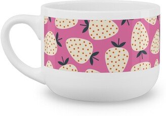 Mugs: Strawberries - Cream On Pink Latte Mug, White, 25Oz, Pink