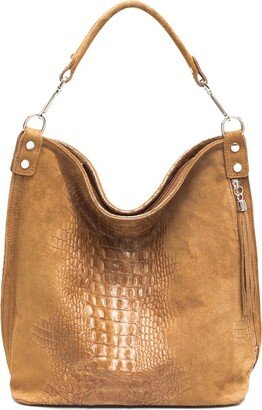 Sostter Tan Croc Suede Leather Hobo Shoulder Bag | Baayd