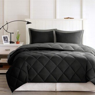 Gracie Mills 2-pc Larkspur Microfiber Down Comforter Mini Set, Black/Grey - Twin/Twin Xl - Black/grey