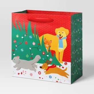 Large Square Pets Playing Christmas Gift Bag Red - Wondershop™