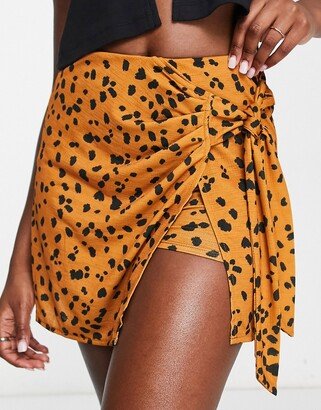 skort in cheesecloth in rust animal