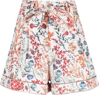 Floral-Print High-Waisted Shorts