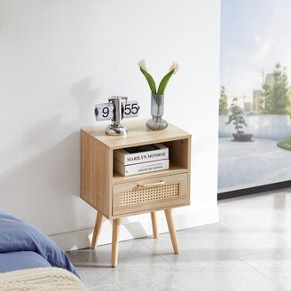 WANSE Modern nightstand with drawer and solid wood legs,side table for bedroom