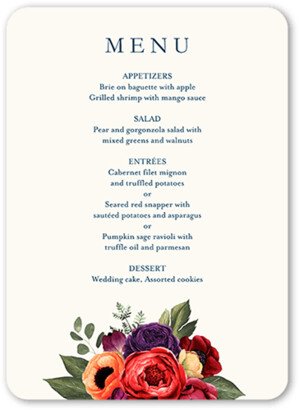 Wedding Menu Cards: Blossom Burst Wedding Menu, Blue, 5X7 Flat Menu, Matte, Signature Smooth Cardstock, Rounded