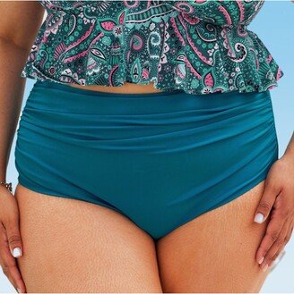 Women's Plus Size High Waist Bikini Bottom 0X-Blue
