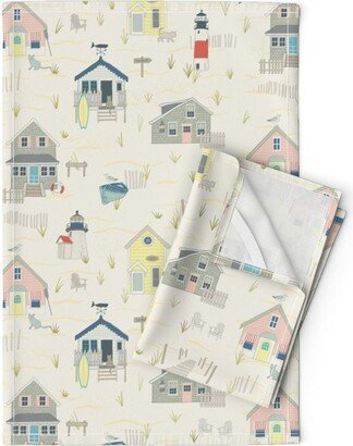 Coastal Homes Tea Towels | Set Of 2 - Beach Houses By Shopvole Holiday Summer Island Surf Linen Cotton Spoonflower