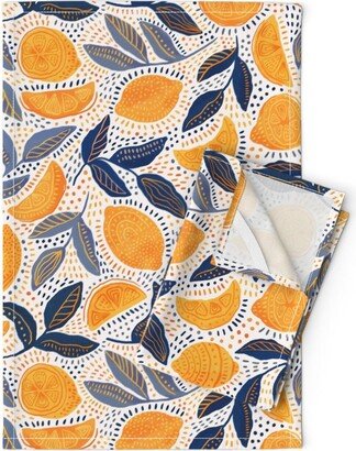 Lemon Botanical Tea Towels | Set Of 2 - Give Me Those Lemons By De Koro Folk Art Style Vintage Look Linen Cotton Spoonflower