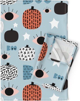 Mod Halloween Tea Towels | Set Of 2 - Boo Blue By Bruxamagica Geometric Graphic Pumpkin Linen Cotton Spoonflower