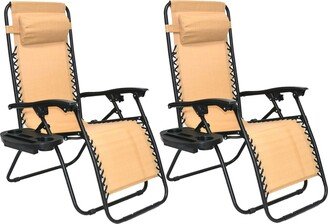 BTExpert Zero Gravity Chair Case Lounge Outdoor Patio Beach Yard Garden Canopy Sunshade Utility Tray Cup Holder Tan Beige Two Pack