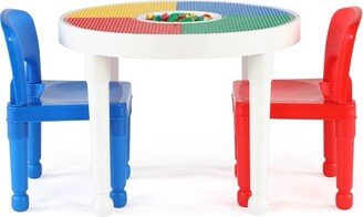 3pc Round Plastic Construction Kids' Table with 2 Chairs and Cover Blue/Red/White