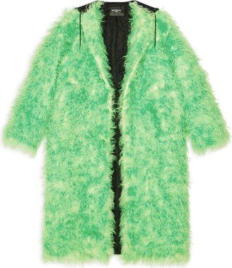 Fuzzy Belted Hooded Coat