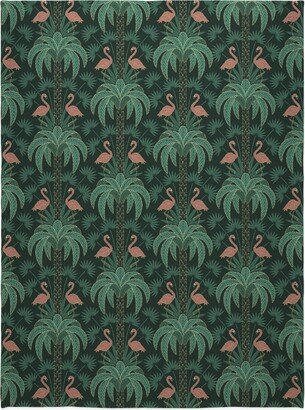 Fleece Photo Blankets: Art Deco Palm Trees And Flamingos Damask - Green And Pink Blanket, Fleece, 60X80, Green